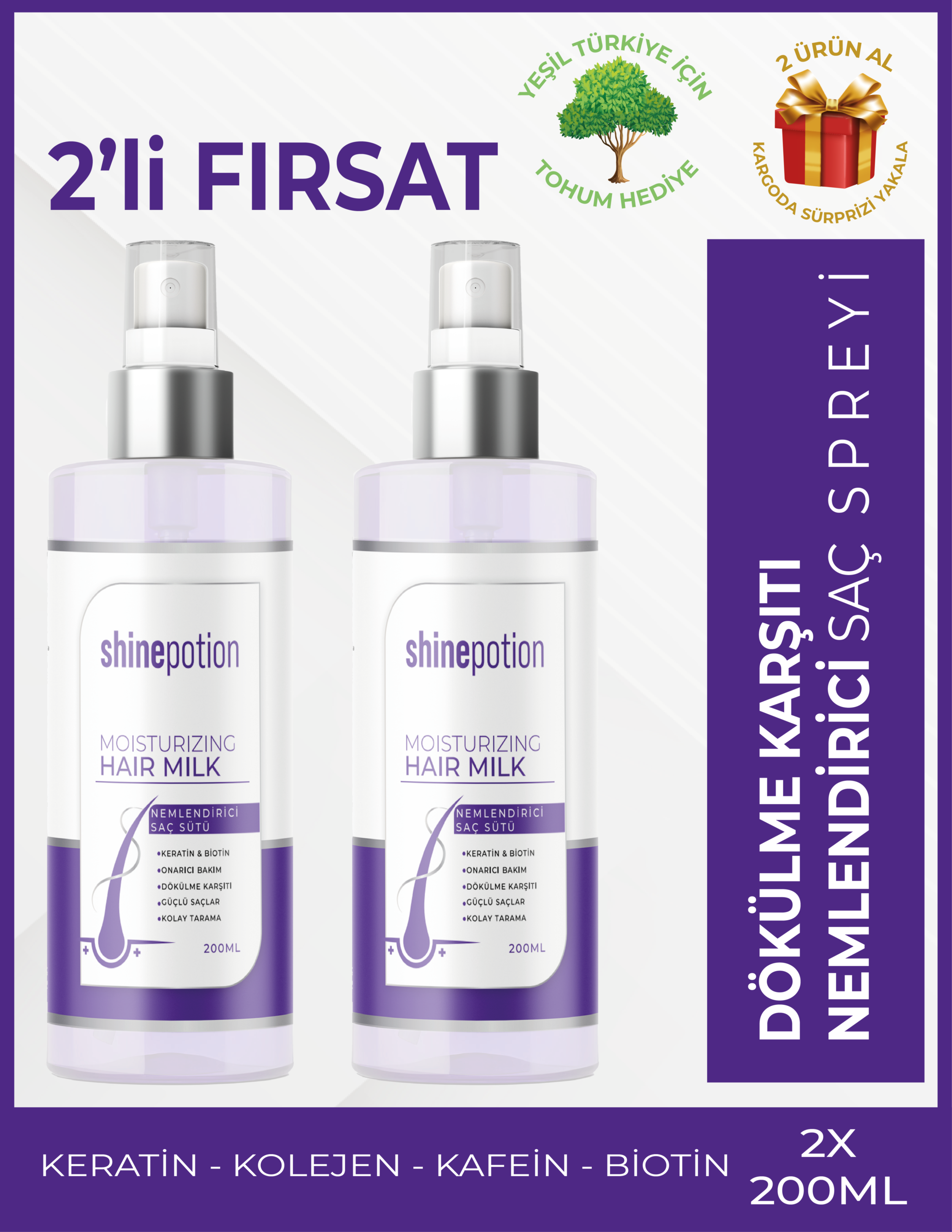 200 ml Nemlendirici Saç Sütü – Kabarmayı Önler 2’li Fırsat