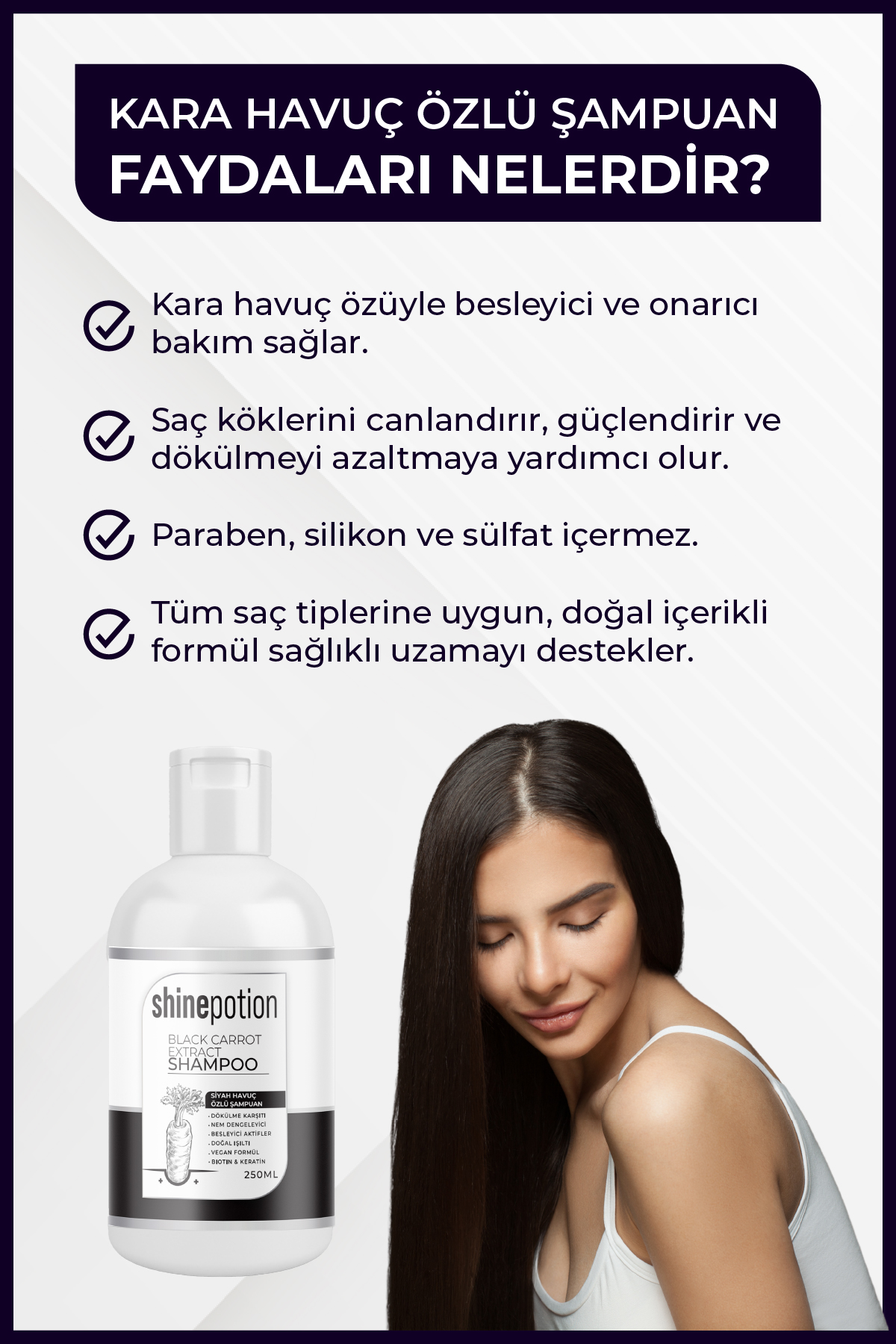 250 ml Kara Havuç Özlü Saç Dökülmesi ve Kepeğe Karşı Şampuan